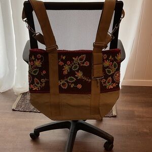 Free People Floral Embroidered Brown Tote